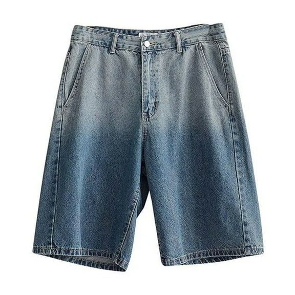 FYEGRE Men's Casual Jeans Men's Casual Denim Jeans with Retro Faded Wash and Split Splicing Detail Comfortable Loose Fit Trousers for Everyday Wear Blue M