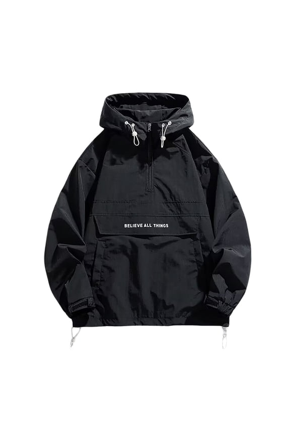 Men's Casual Letter Print Jacket Lightweight Breathable Loose Fit Streetwear Outerwear Coat For Spring Autumn Daily Wear Comfortable Fashion Black XL