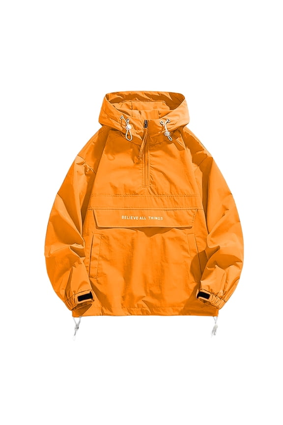 Men's Casual Letter Print Jacket Lightweight Breathable Loose Fit Streetwear Outerwear Coat For Spring Autumn Daily Wear Comfortable Fashion Orange XL