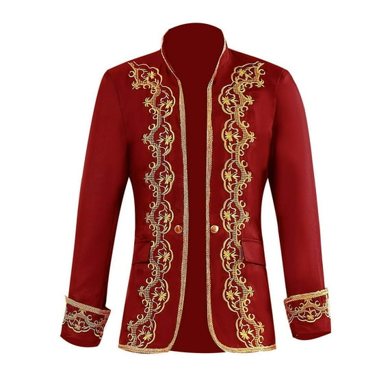 FYEGRE Men's Elegant Retro Court Formal Stage Performance Wear Embroidered Nobleman Outfit for Events and Productions Red XL