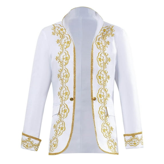 FYEGRE Men's Elegant Retro Court Formal Stage Performance Wear Embroidered Nobleman Outfit for Events and Productions White M