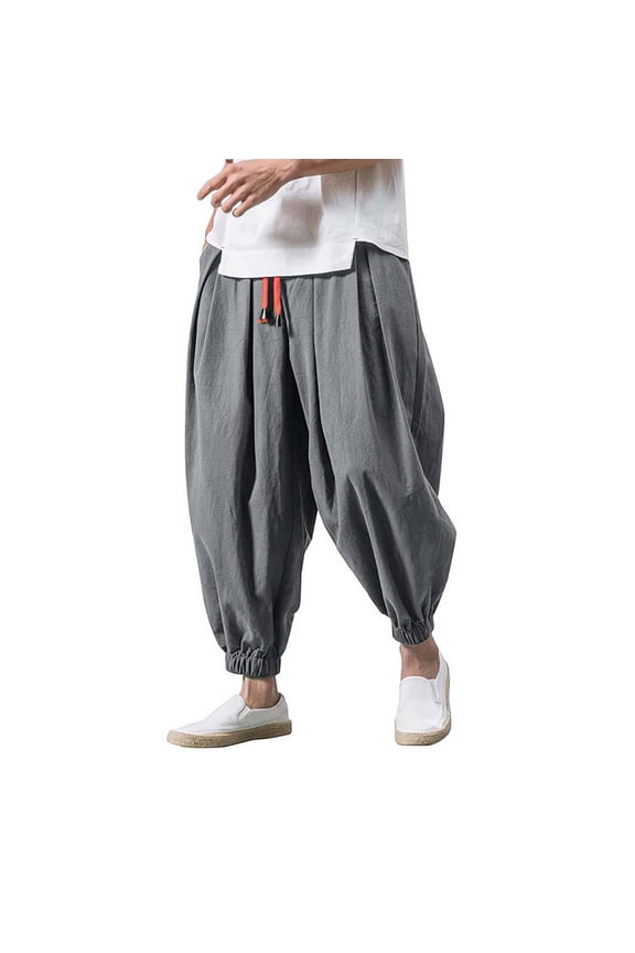 Men's Harem Pants Wide Leg Loose Baggy Pants Pajama Hippie Aladdin Festival Elastic Drop Crotch Boho Trousers GY1 XL