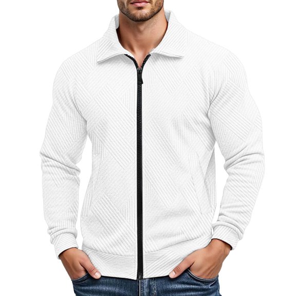 FYEGRE Men's Lightweight Casual Jacket Comfortable Loose Fit Zip Up Outerwear For Daily Wear Autumn Winter Fashion Coat White XXL