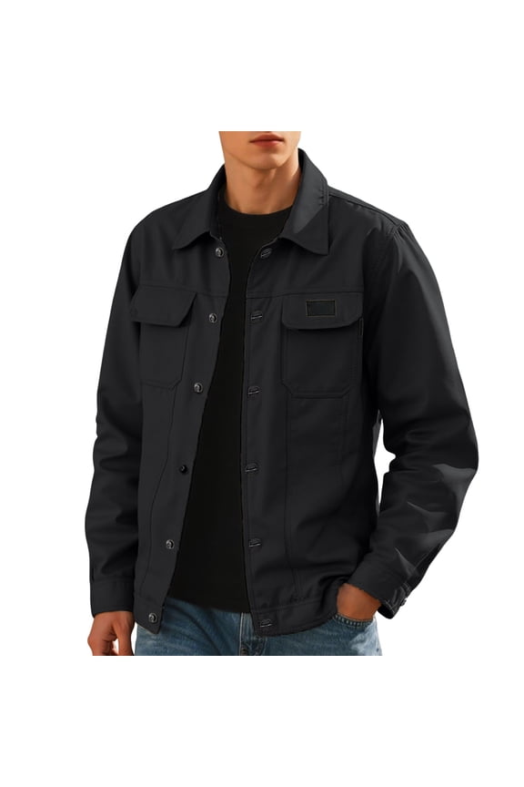 Men's Lightweight Casual Jacket Slim Fit Long Sleeve Button Up Comfortable Outerwear For Daily Wear And Outdoor Activities Black XXXL