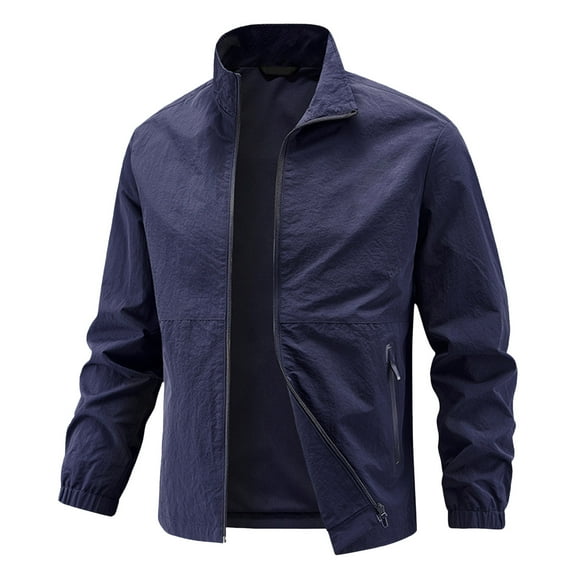 FYEGRE Men's Lightweight Stretch Workwear Jacket Breathable Loose Fit Stand Collar Zipper Outerwear For Daily Wear Outdoor Hiking Spring Summer Casual Blue XXL