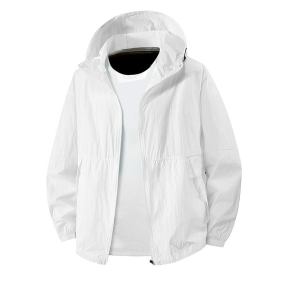 FYEGRE Men's Loose Fit Hooded Sun Protective Jacket With UPF Blocking For Outdoor Summer Adventures And Wear White XXXL