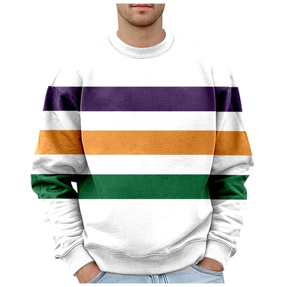 FYEGRE Men's Mardi Gras Shirt Men's Fashion Pullover Sweatshirt Hop Oversized Holiday Logo Print Hoodless Crewneck Tops White XXL
