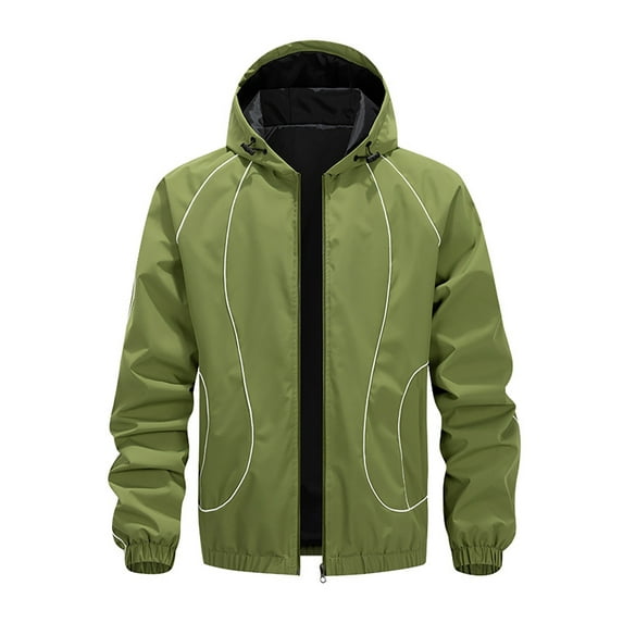 FYEGRE Men's Reflective Hooded Windbreaker Jacket Lightweight Lined Full Zip Up Coat For Outdoor Sports And Daily Streetwear Hiking Activities Light Green L