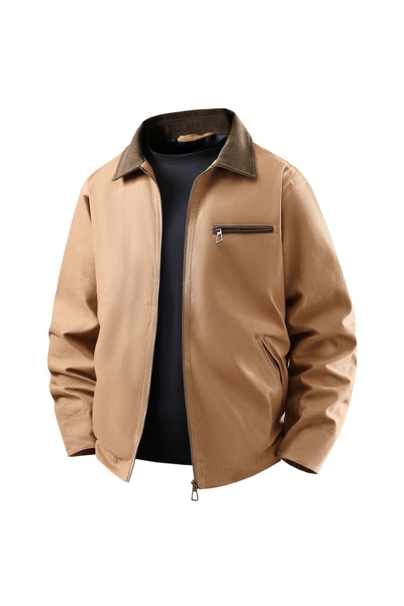 Men's Retro Casual Jacket Loose Fit Structured Outerwear Daily Wear Winter Neutral Style With Multiple Pockets For Storage And Comfort Gold XXL