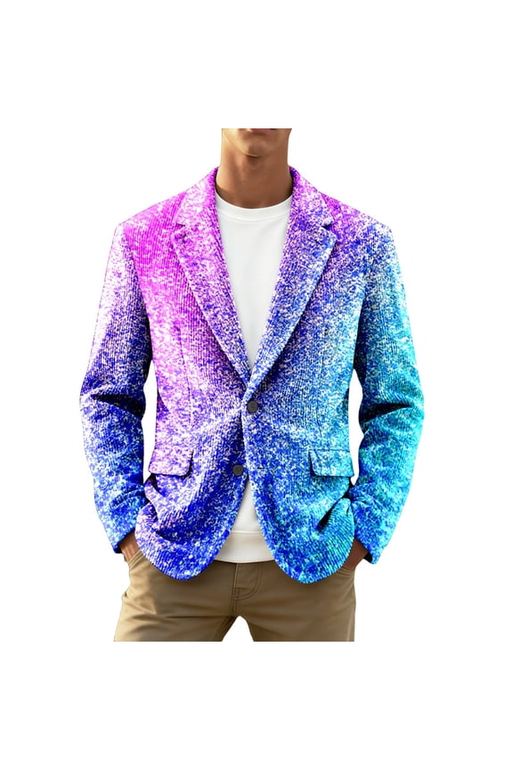 Men's Sequin Blazer Sparkly Glitter Jacket Shiny Floral Suit Jacket Stylish Party Wedding Banquet Prom Tuxedo Light Blue XL