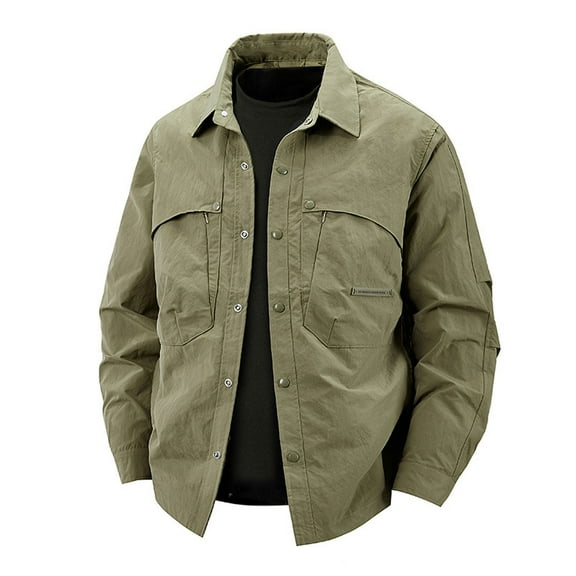 FYEGRE Men's Stand Collar Casual Jacket Lightweight Windbreaker for Outdoor Daily Wear Comfortable Autumn Coat Army Green XXXXL
