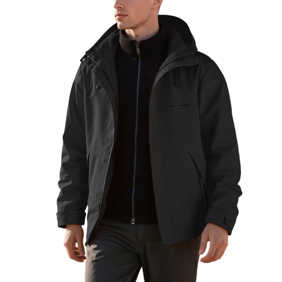 FYEGRE Men's Versatile All-Weather Windproof Jacket with Detachable Hood for Outdoor Trekking and Daily Casual Wear Black S