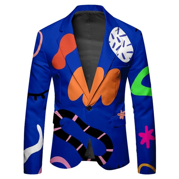FYEGRE Mens Carnival Suit Jackets Men's Carnival Fashion Casual Buckle Printed Soft for Work and Formal Occasions Blue M