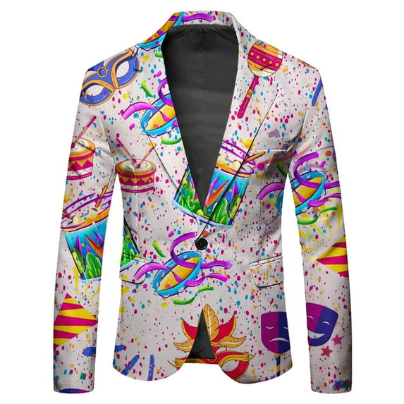 FYEGRE Mens Carnival Suit Jackets Men's Carnival Fashion Casual Buckle Printed for Work and Formal Occasions with Soft Warm Comfortable Design Light Purple L