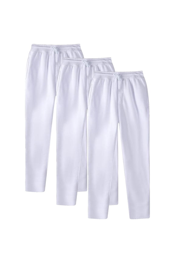 Mens Hip Hop Pants Casual Solid Color Track Cuff Lace Up Workout Pants with Pocket 3 Pcs White XL