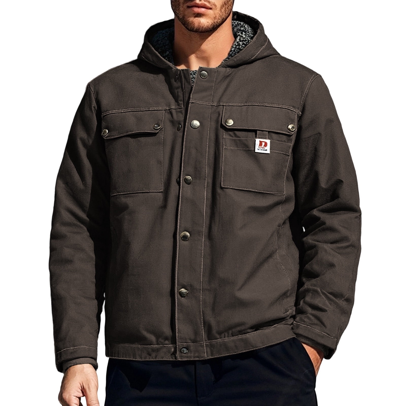 Long Compact Jacket FYEGRE Mens Longline Casual Jacket Heavyweight Washed Workwear Utility ...