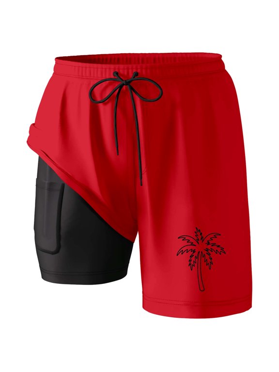 Mens Plus Size Swim Trunks Men's Performance Swim Trunks with Compression Liner and Secure Pockets for Surfing Swimming Beach Activities Red XXL