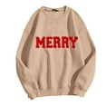 thumbnail image 1 of FYEGRE Merry Sweatshirt for Women Christmas Linend Sequin Sweaters Crewneck Oversized Long Sleeve Pullover Tops Khaki XL, 1 of 1