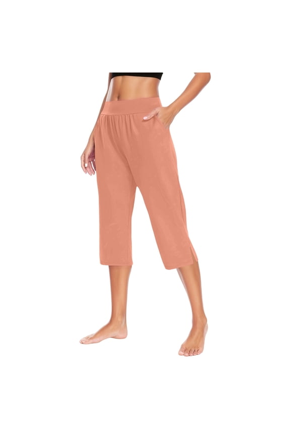 Minimalist Women's Pants Women's Summer Capri Pants with Side Slits Everyday Casual Wear Comfortable Stretch Fabric High Waist Design for Warm RD2 M