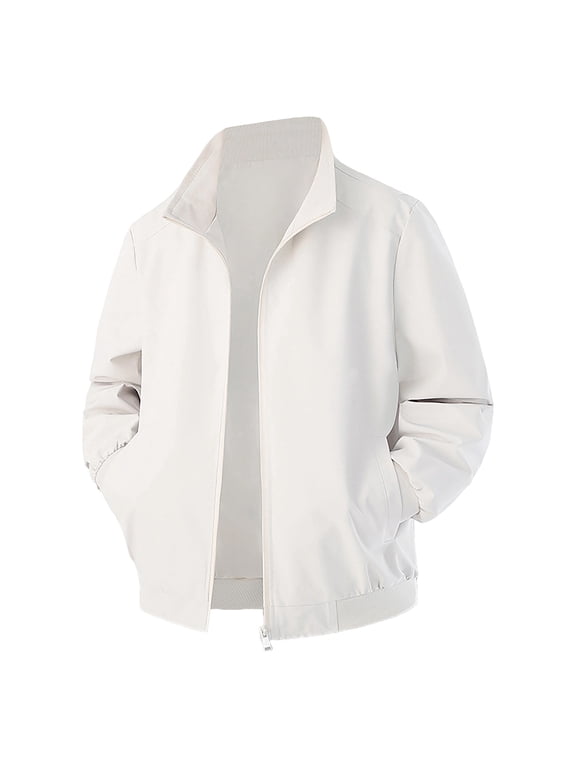 Modern Stand Collar Windbreaker Jacket for Men Lightweight Slim Fit Outerwear All Season Daily Commute Versatile Style Beige M