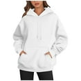 thumbnail image 1 of FYEGRE Morning Jog Women's Hooded Sweatshirt Women's Casual Fashion Solid Color Hooded Pullover Long Sleeve Sweatshirt Comfortable Soft Warm Winter Hoodie Outerwear To White L, 1 of 3