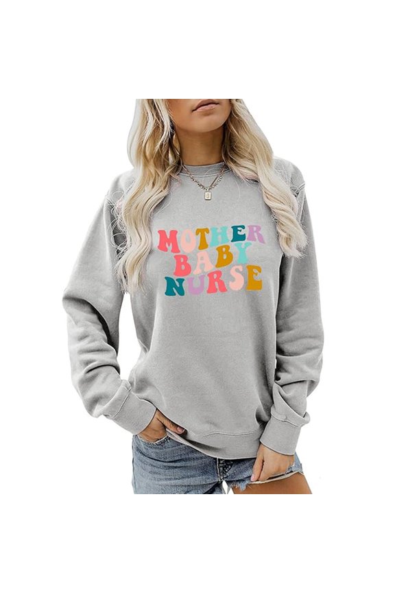 Mother Baby Nurse Sweatshirt, Postpartum Nurse Crewneck Sweater Neonatal Nurse Shirt L&D Nurse Gifts Women Pullovers Grey XL