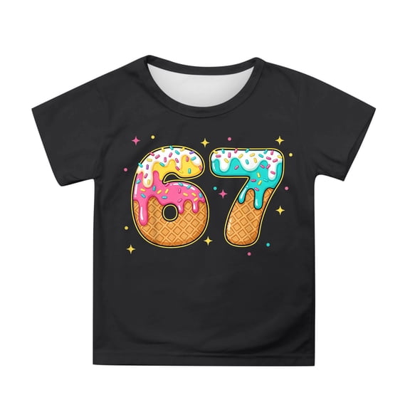 FYEGRE Number 67 Matching Six Seven 6 7 Meme 6-7 Boy T-Shirt Print Short Sleeve T-Shirt For Boys Youth Casual Comfortable Tee Black 6-7 Years