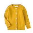 thumbnail image 1 of FYEGRE Organic Cotton Toddler Sweater Classic Striped Knit Cardigan Coat For Boys And Girls Soft Round Neck Childrens Sweater For Everyday Wear Yellow 18-24 Months, 1 of 5
