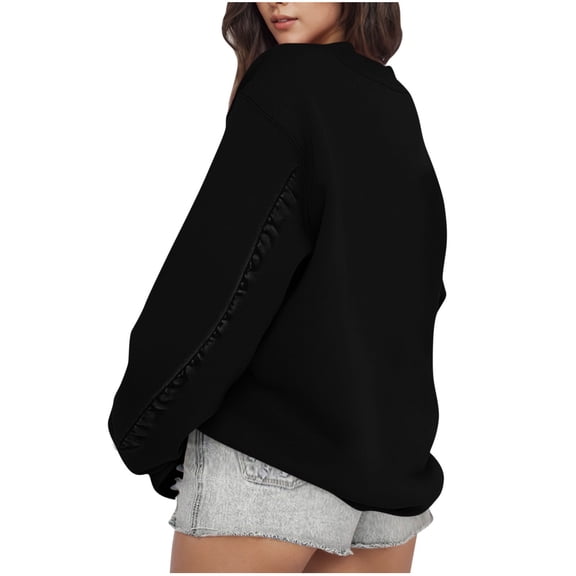FYEGRE Oversized Sweatshirts for Women Crewneck Sweatshirt Colour Block Ribbed Trimmed Long Sleeve Casual Top Black XXL