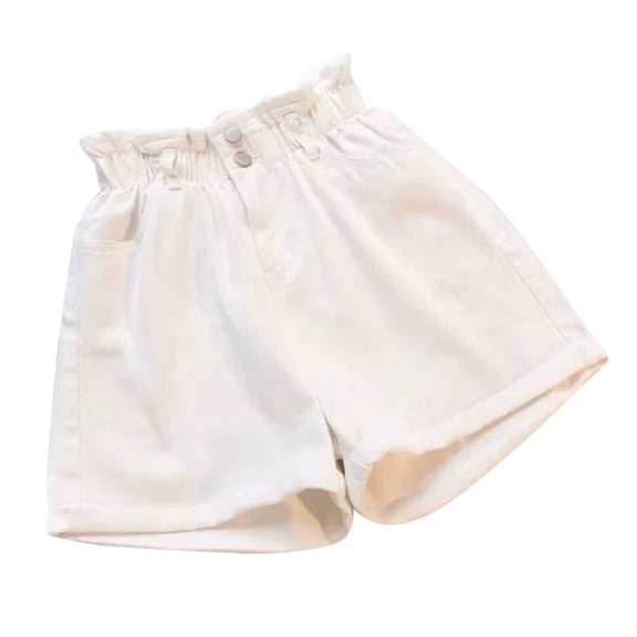 FYEGRE Paperbag Waist Women's Pants Stylish Women's Casual Denim Shorts for Everyday Wear and Beach Outings Comfort Fit Stretch Fabric Versatile White L