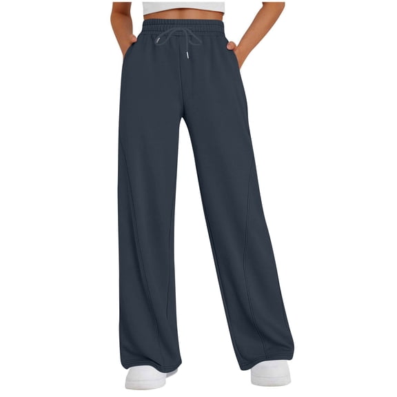 FYEGRE Paperbag Waist Women's Pants Women's High Waisted Casual Pants Loose Fit Straight Leg Joggers with Elastic Waistband Drawstring Pocket for Daily Navy M