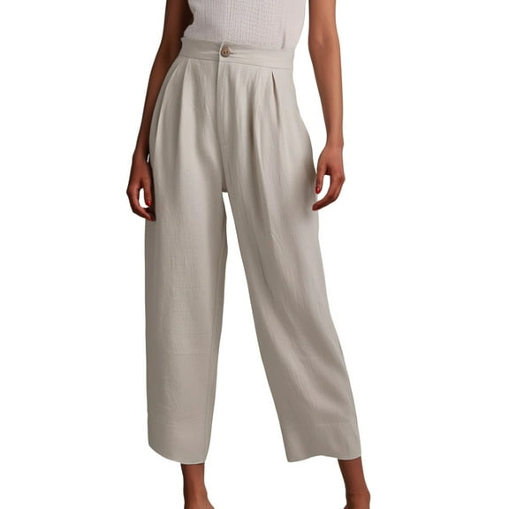 FYEGRE Party Women's Casual Pants Women's Straight Leg Capri Ankle Pants with Button Detail for Everyday Casual Wear Comfortable Mid Rise Design for Summer and Yellow L