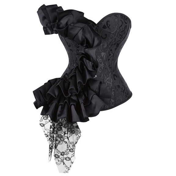 FYEGRE Plus Size Corset Top for Women Bustier Lace up Gothic Burlesque Elegant Corset Top with Silk Lace Embellishment and Court Style Body Shaping Design Black S