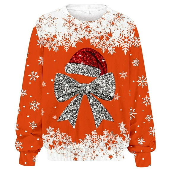 FYEGRE Plus Size Winter Ribbed Crewneck Sweatshirt Long Sleeve Letter Print Casual Pullover Soft Warm Comfortable Fashion Apparel For Everyday Wear Orange L