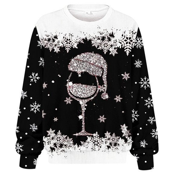 FYEGRE Plus Size Winter Ribbed Crewneck Sweatshirt Long Sleeve Letter Print Casual Pullover Soft Warm Ladies Fashion Comfort Fit Black M