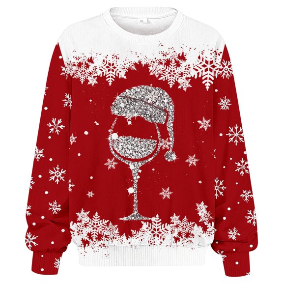 FYEGRE Plus Size Winter Ribbed Crewneck Sweatshirt Long Sleeve Letter Print Casual Pullover Soft Warm Ladies Fashion Comfort Fit Red XXXL