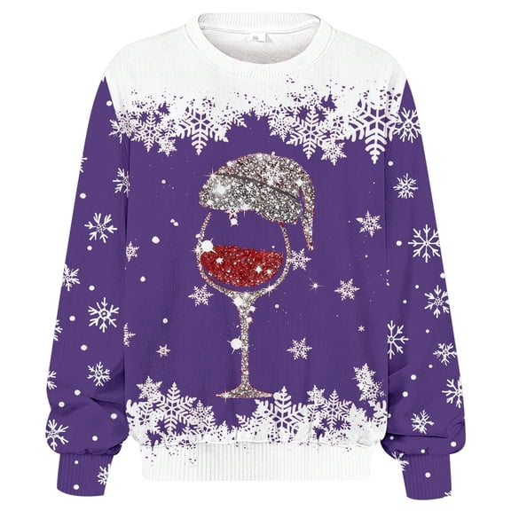 FYEGRE Plus Size Winter Ribbed Knit Crewneck Sweatshirt Long Sleeve Letter Print Casual Pullover Top Soft Comfortable Loungewear Fashion Streetwear Tunic Blouse For Ladies Purple XXL