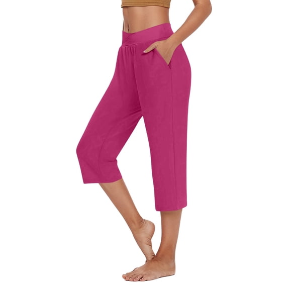 FYEGRE Pull On Capris for Women Dressy Casual Stretch Lightweight Capri Elastic High Waist Lounge Pants RD1 S