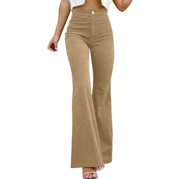 FYEGRE Quick Dry Women's Casual Pants Women's High Waisted Flared Casual Pants Stretchy Everyday Trousers Slim Bootcut Fit Comfortable For Khaki L