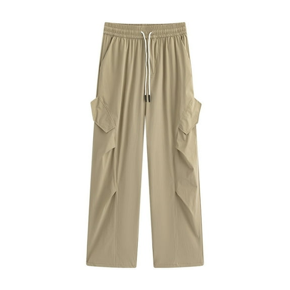 FYEGRE Retro Flared Ladies' Pants Women's Contemporary Cargo Pants High Waisted Slim Fit Wide Leg Casual Trousers for Everyday and Khaki XXL