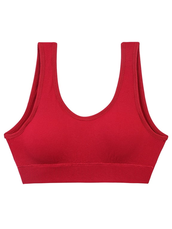 Ribbed U Back Sports Bra for Women Padded Cotton Blend Light Support Soft Yoga Bralette Moisture Wicking Cami Red M