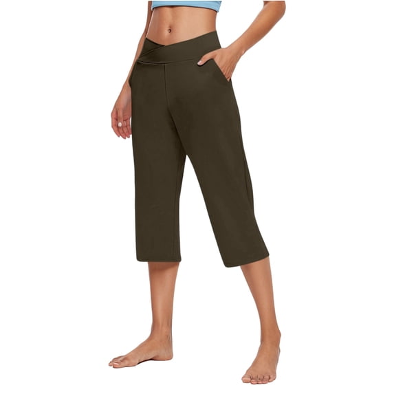 FYEGRE Pull On Capris for Women Dressy Casual Stretch Lightweight Capri Elastic High Waist Lounge Pants Green S