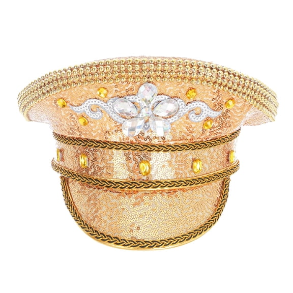 FYEGRE Sequin Beret Hat for Nightclub Jazz Dance Stage Performance and Parties Glamorous Rhinestone Steampunk Rave Hat | Sparkling Captain Cowgirl Bridal Hat Gold One Size