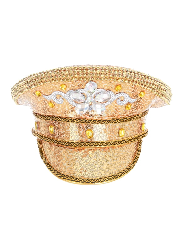 Sequin Beret Hat for Nightclub Jazz Dance Stage Performance and Parties Glamorous Rhinestone Steampunk Rave Hat | Sparkling Captain Cowgirl Bridal Hat Gold One Size