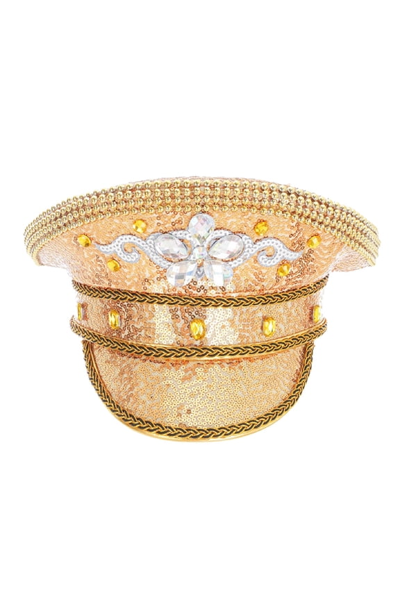 Sequin Beret Hat for Nightclub Jazz Dance Stage Performance and Parties Glamorous Rhinestone Steampunk Rave Hat | Sparkling Captain Cowgirl Bridal Hat Gold One Size