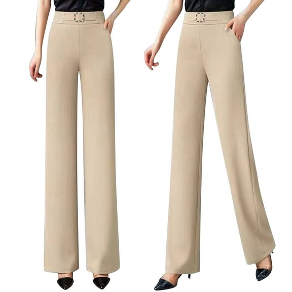 FYEGRE Slim Straight Women's Trousers Women's High Waist Straight Leg Trousers with Soft Stretch Fabric for Everyday Business Casual Khaki XXXXL
