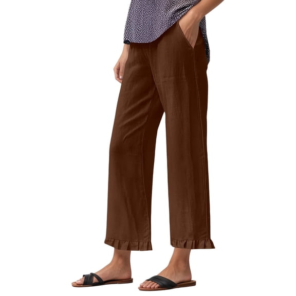 FYEGRE Slim Straight Women's Trousers Women's Summer Casual Trousers with Loose Fit Comfortable Daily Wear Lightweight Breathable Fabric and Stretchy Coffee S