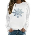 thumbnail image 1 of FYEGRE Snowflake Print Crewneck Pullover Sweatshirt Soft Warm Winter Holiday Long Sleeve Cozy Fashion Top For Women Festive Casual Apparel White S, 1 of 6