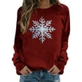 thumbnail image 1 of FYEGRE Snowflake Print Crewneck Pullover Sweatshirt Soft Warm Winter Holiday Long Sleeve Cozy Fashion Top For Women Festive Casual Apparel Wine XL, 1 of 6