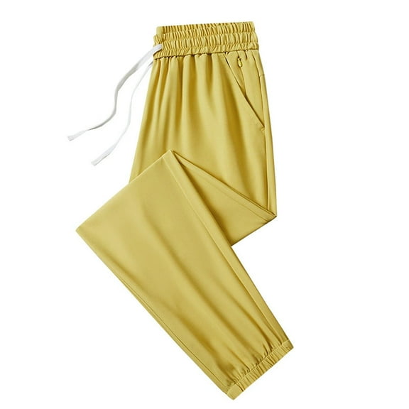 FYEGRE Soft Lined Women's Pants Cool Silk Joggers for Women Super Stretch Casual Pants with Comfortable Fit and Yellow L